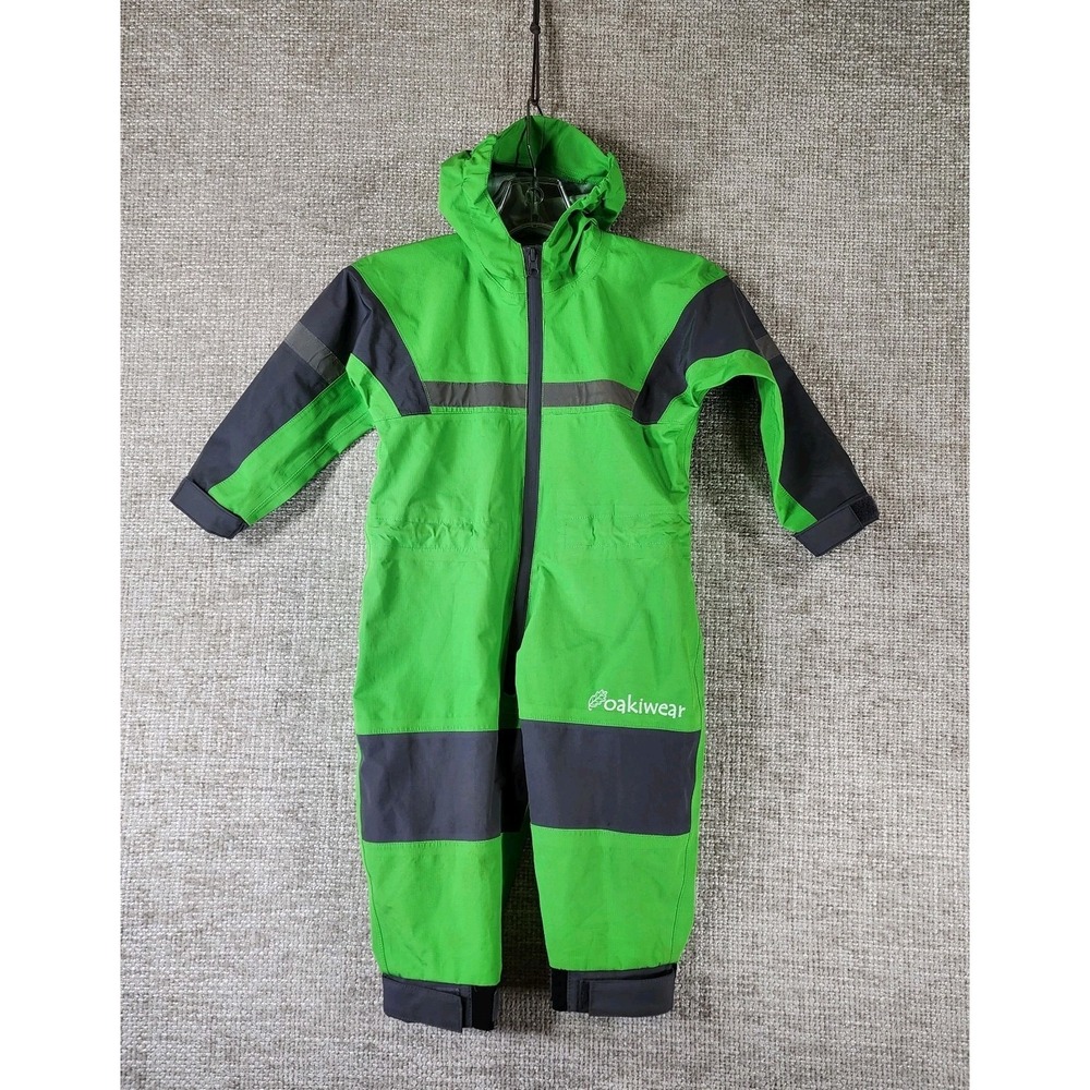Oaki One Piece Waterproof Rain Suit Kids 2T Green Reflective Hooded Zip Oakiwear
